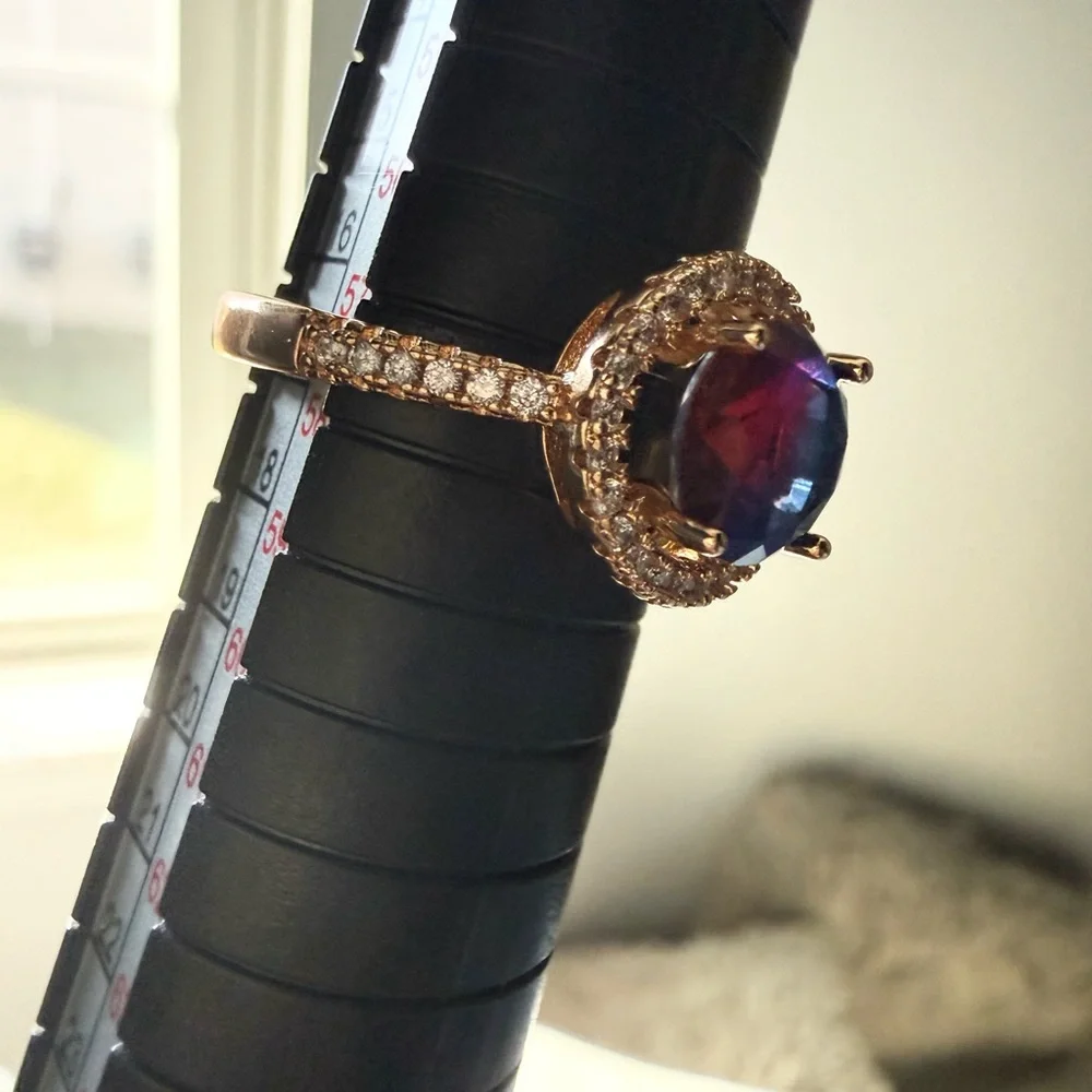 NEW! Pretty Bird Jewelry Gold Halo Ring with Pink Purple Center Stone size 8 - Picture 16 of 16